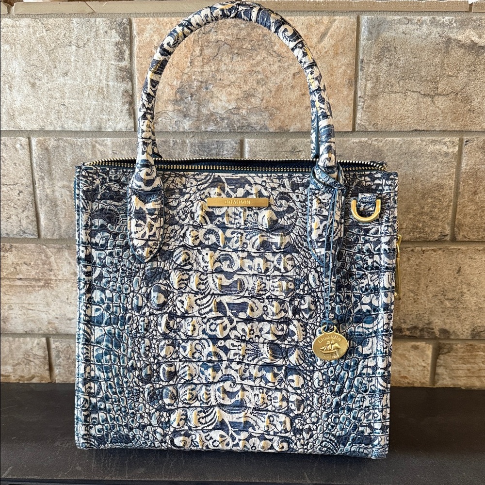 NWT Brahmin Blue Filigree Small Caroline Croc-Embossed Women's Bag - Picture 1 of 10